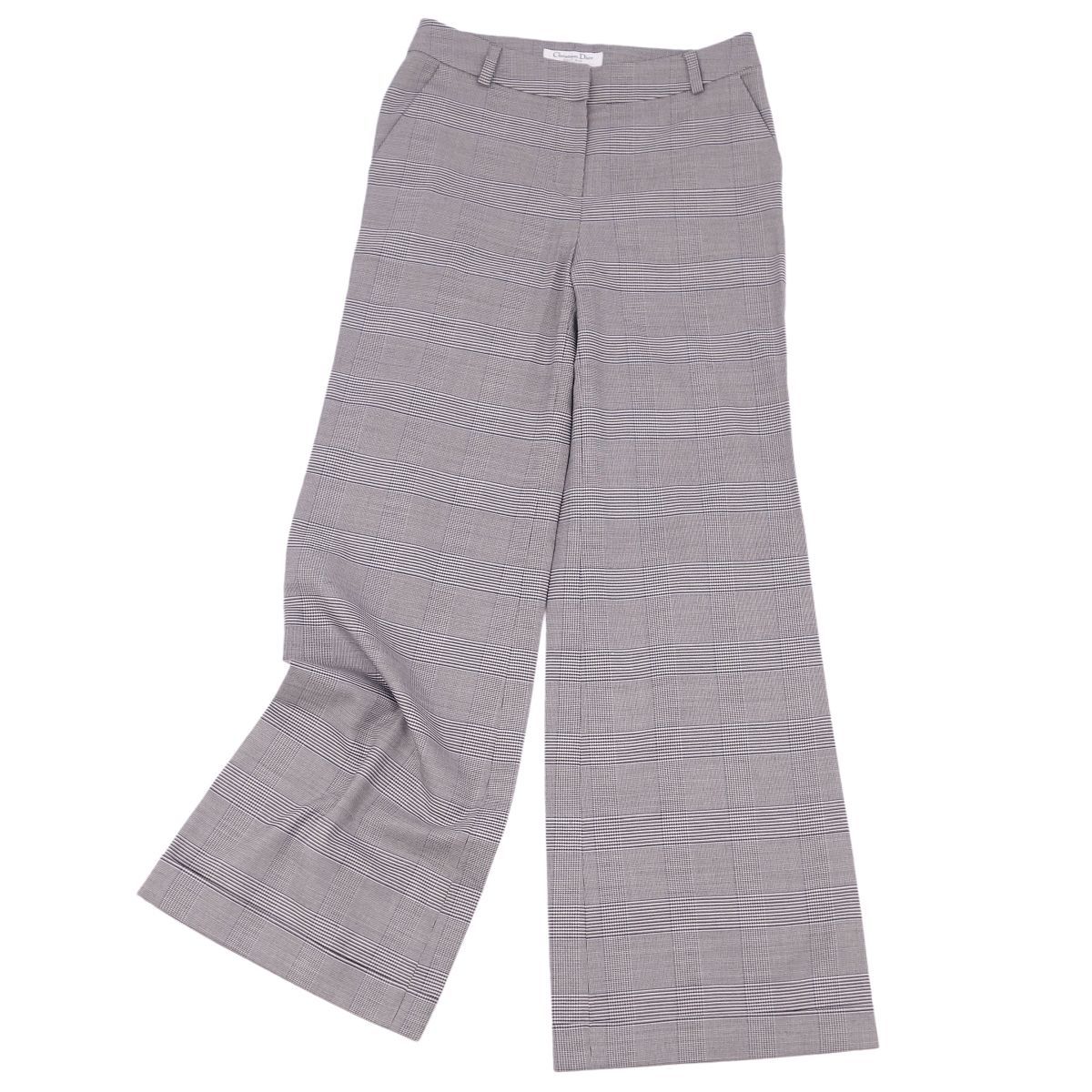  beautiful goods Christian Dior Christian Dior pants flair wide pants check lady's bottoms F36(S) gray ch10dn-rm05c12262