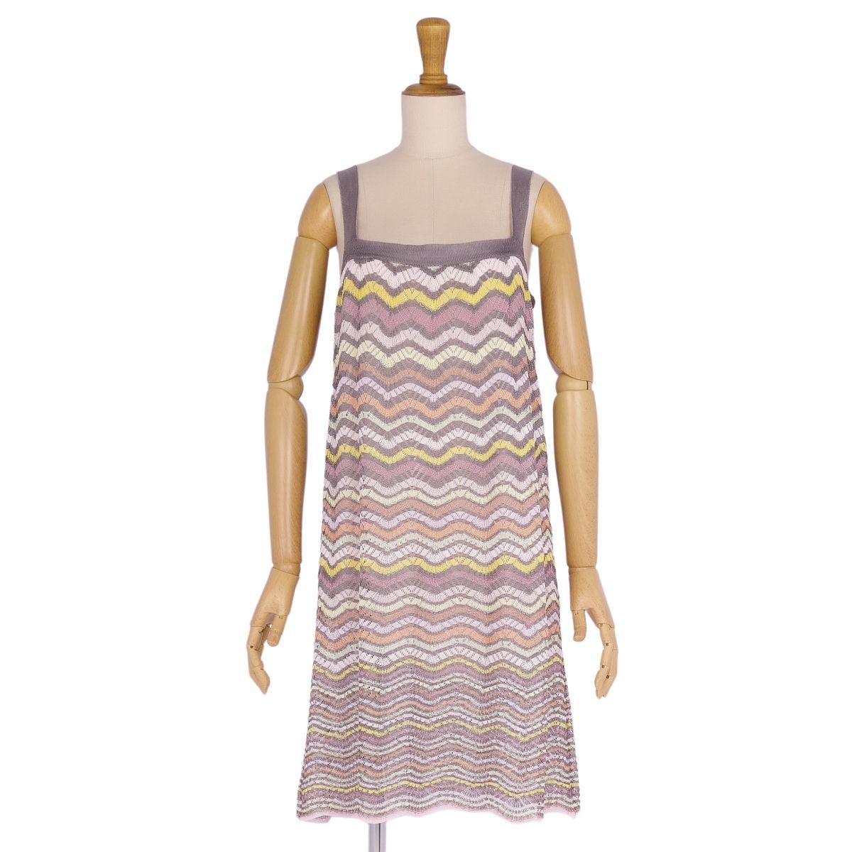 美品 ミッソーニ MISSONI ニット ワンピース キャミソール ノースリーブ 総柄 トップス レディース 40 マルチカラー cg06ol-rm11f04412_画像2