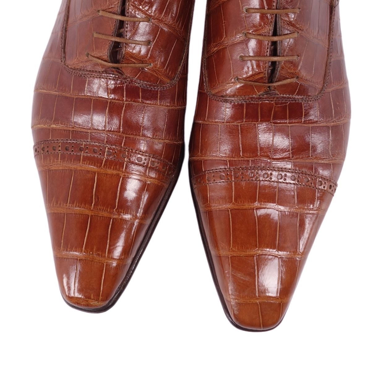 ジリー ZILLI レザーシューズ オックスフォード クロコダイル ワニ革 ストレートチップ 革靴 メンズ 9.5 ブラウン cg09dn-rm05f06402_画像3