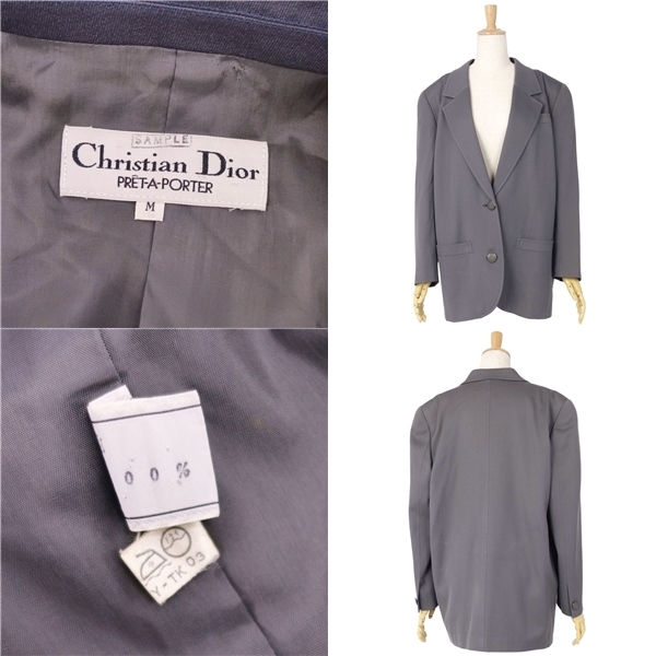 Vintage クリスチャンディオール Christian Dior ジャケット テーラードジャケット 無地 ウール レディース M グレー ch11de-rm05f01422_画像8