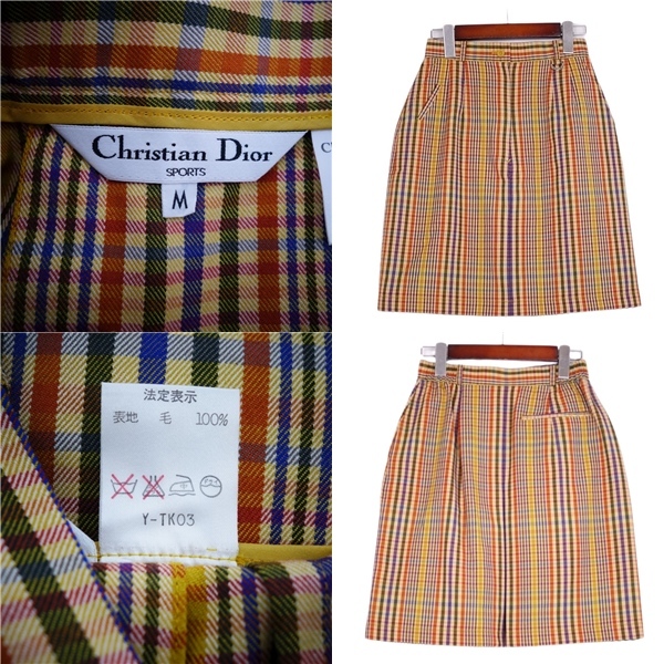  прекрасный товар Vintage Christian Dior Christian Dior SPORTS юбка узкая юбка проверка шерсть M многоцветный ch12ot-rm11f01645