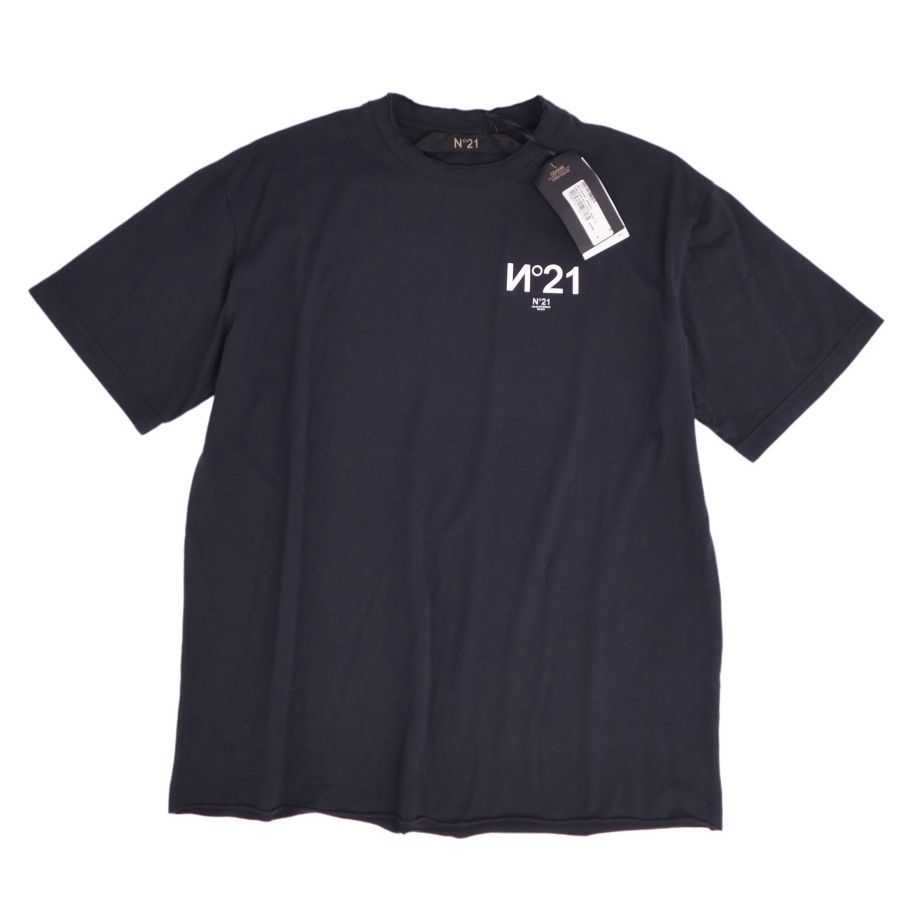 極美品 ヌメロベントゥーノ N°21 Tシャツ カットソー ロゴ ショートスリーブ コットン トップス メンズ S ブラック cg08od-rm11r06421