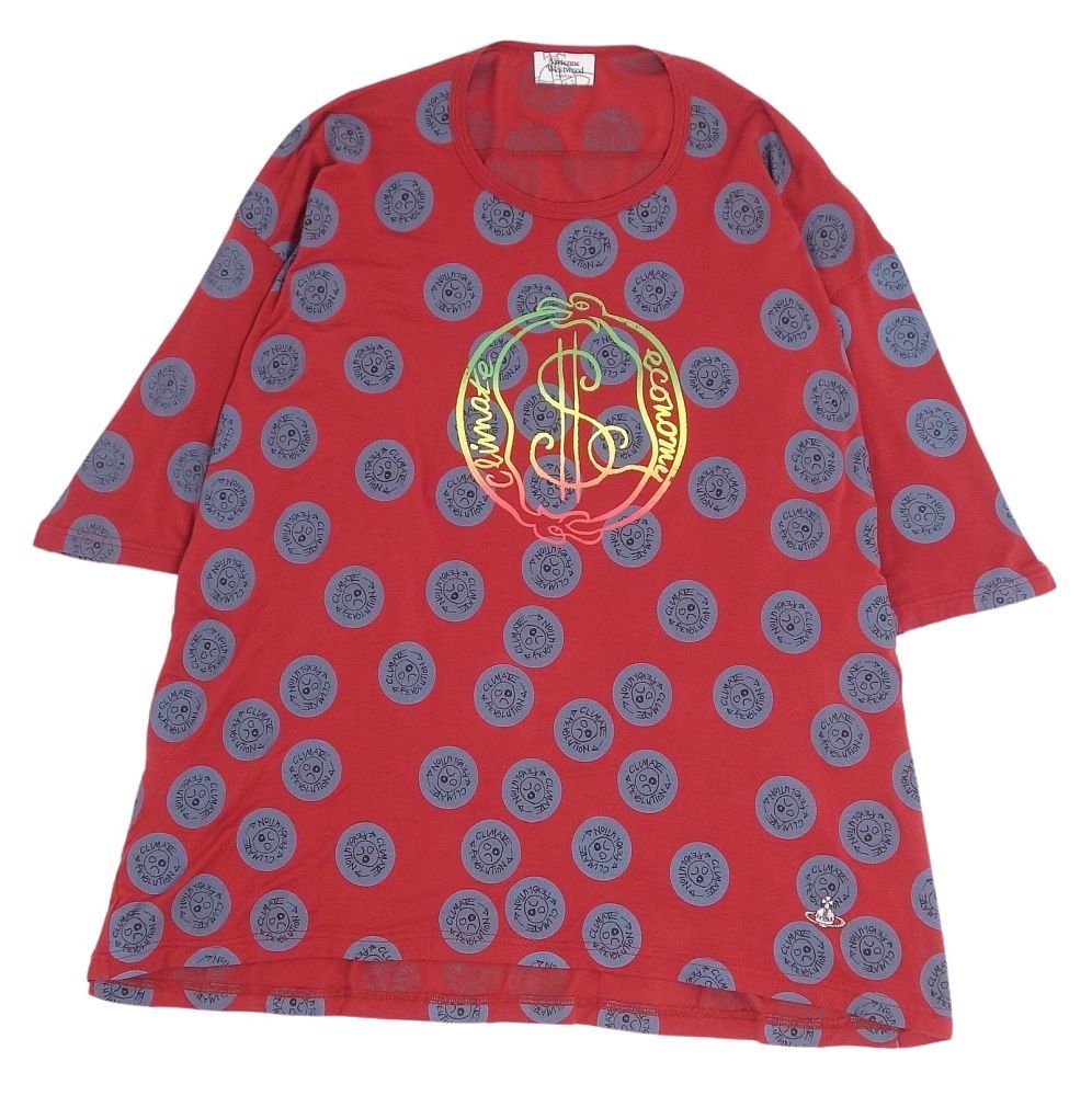 美品 ヴィヴィアンウエストウッドマン Vivienne Westwood MAN Tシャツ カットソー 総柄 トップス メンズ F レッド cg05oo-rm11e24375