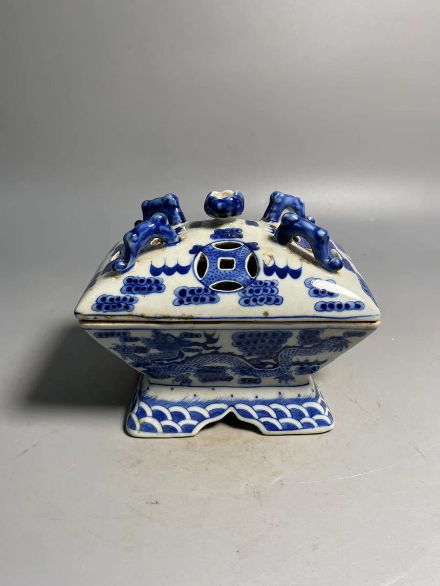 大清乾隆年製景徳鎮製在銘香炉青花中国美術時代物唐物古玩骨董品煎茶