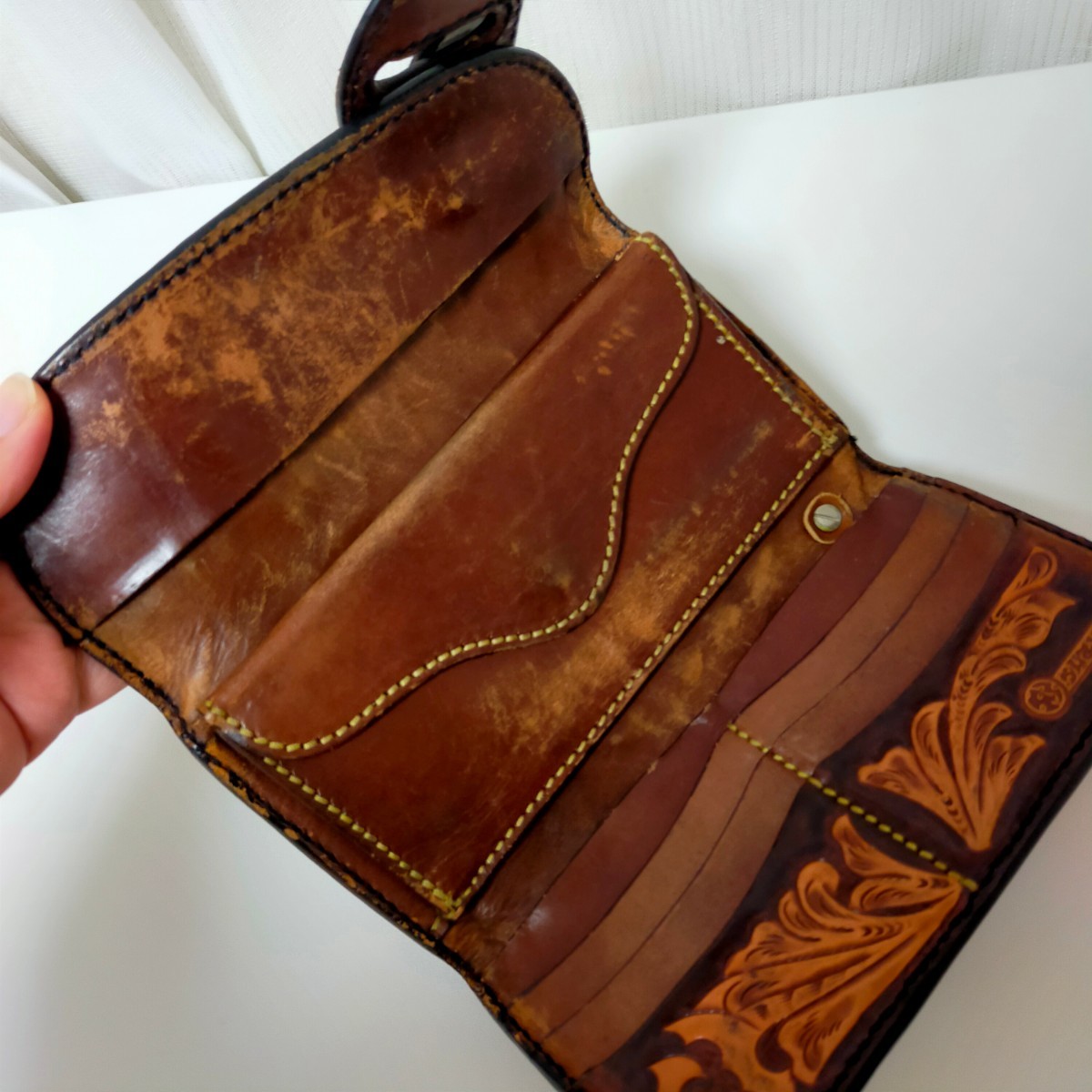 THE SLAYER スレイヤー 三つ折り ロングウォレット カービング 長財布 カスタムドロップハンドル付き レッドパイソン 蛇革 1部925製