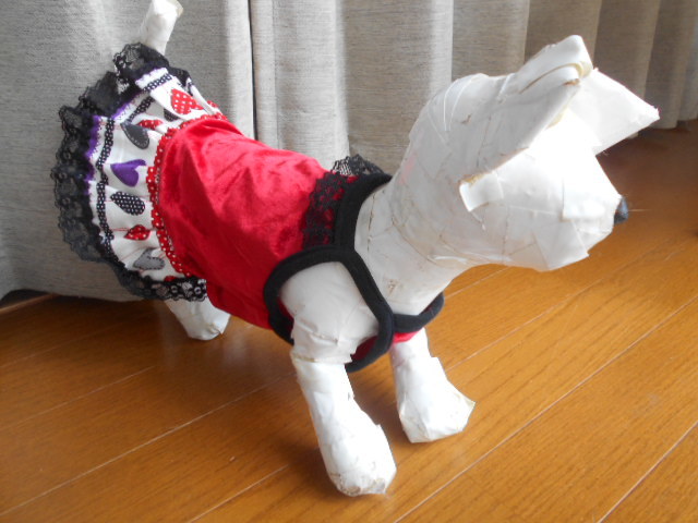 小型犬　ハート柄スカートB　ワンピース　M　ベロア　ストレッチ_画像1