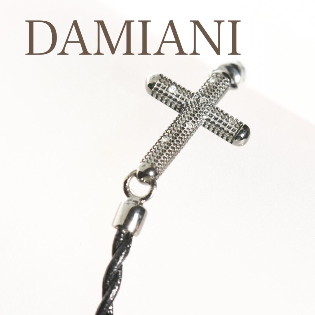 ダミアーニ DAMIANI K18WG ダイヤモンド メトロポリタン クロス レザー ブレスレット ブラック メンズ ブラックコーティング