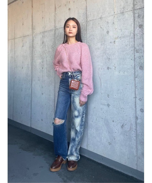 新品 moussy マウジー ブリーチ加工 デニム ルーズシルエット 定価15180円_画像1