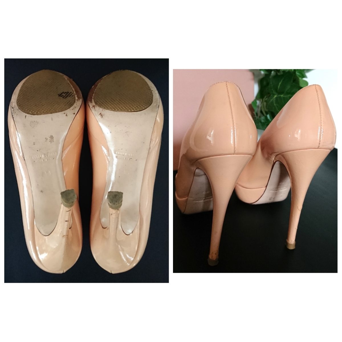 良品 miumiu エナメル レザー ヒール オープントゥ パンプス 良品 miumiu エナメル レザー ヒール オープントゥ パンプス