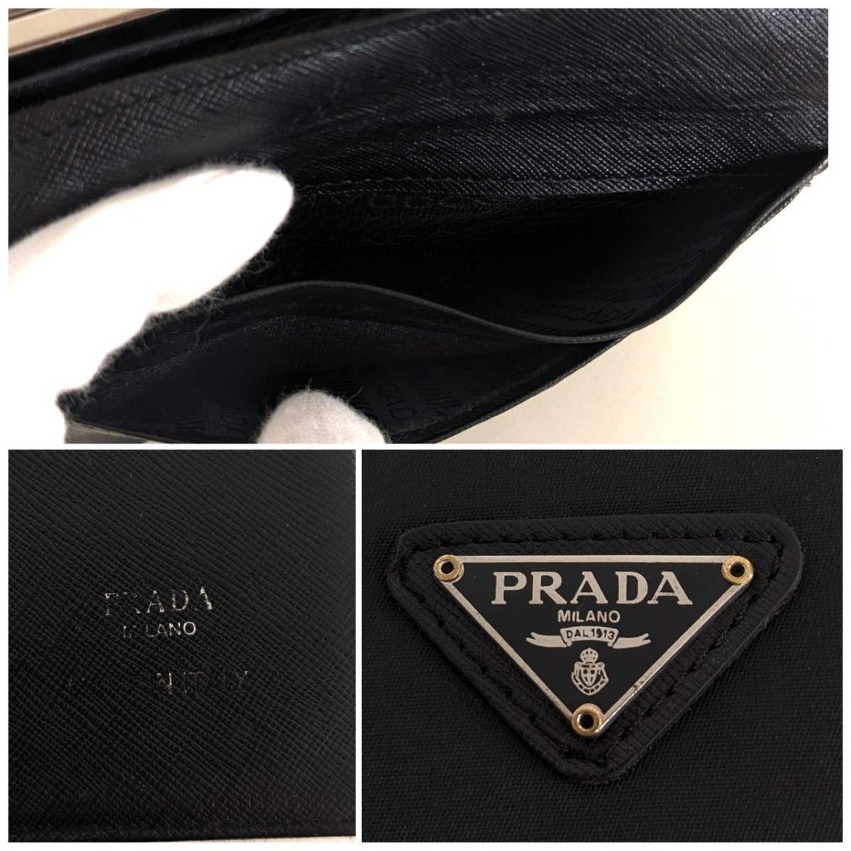 PRADA オールドプラダ ヴィンテージ がま口 三角ロゴ 旧ロゴ ナイロン レザー 財布 ブラック 黒 miumiu イタリア製 レディース メンズ