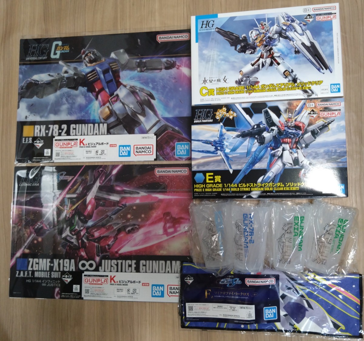 ガンダム1番クジ 機動戦士ガンダム ガンプラ 2023 C,E,K,I賞 8品 オマケでガンダムSEEDマイクロファイバー 計9品
