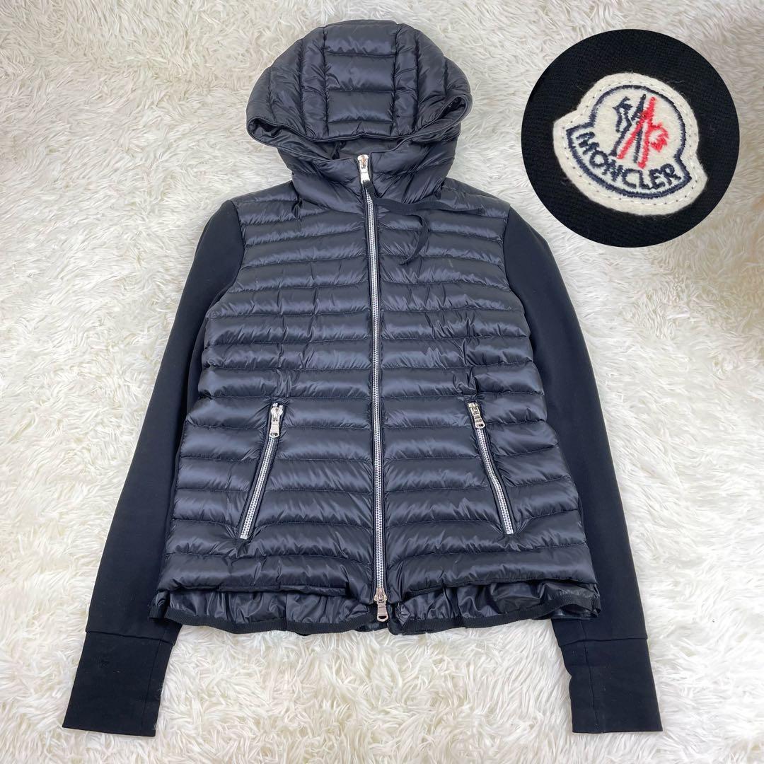 【美品】MONCLER モンクレール マグリアカーディガン MAGLIA CARDIGAN パーカー ブラック ダウン ロゴワッペン XS