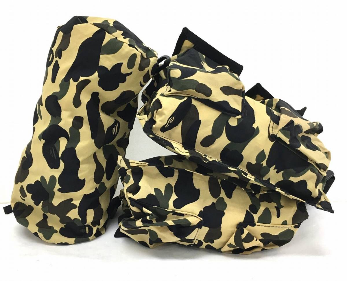 T160 A BATHING APE アベイシングエイプ 迷彩柄 3連 ウエストバッグ ウエストポーチ 90.00s ベージュ系/カーキ/他_画像9