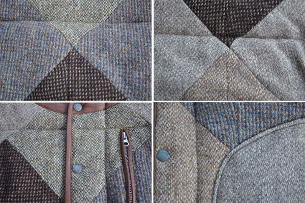 V up cycle wool patchwork cotton inside the best XL size brown group multi unused Harris tweed material k Lazy pattern 