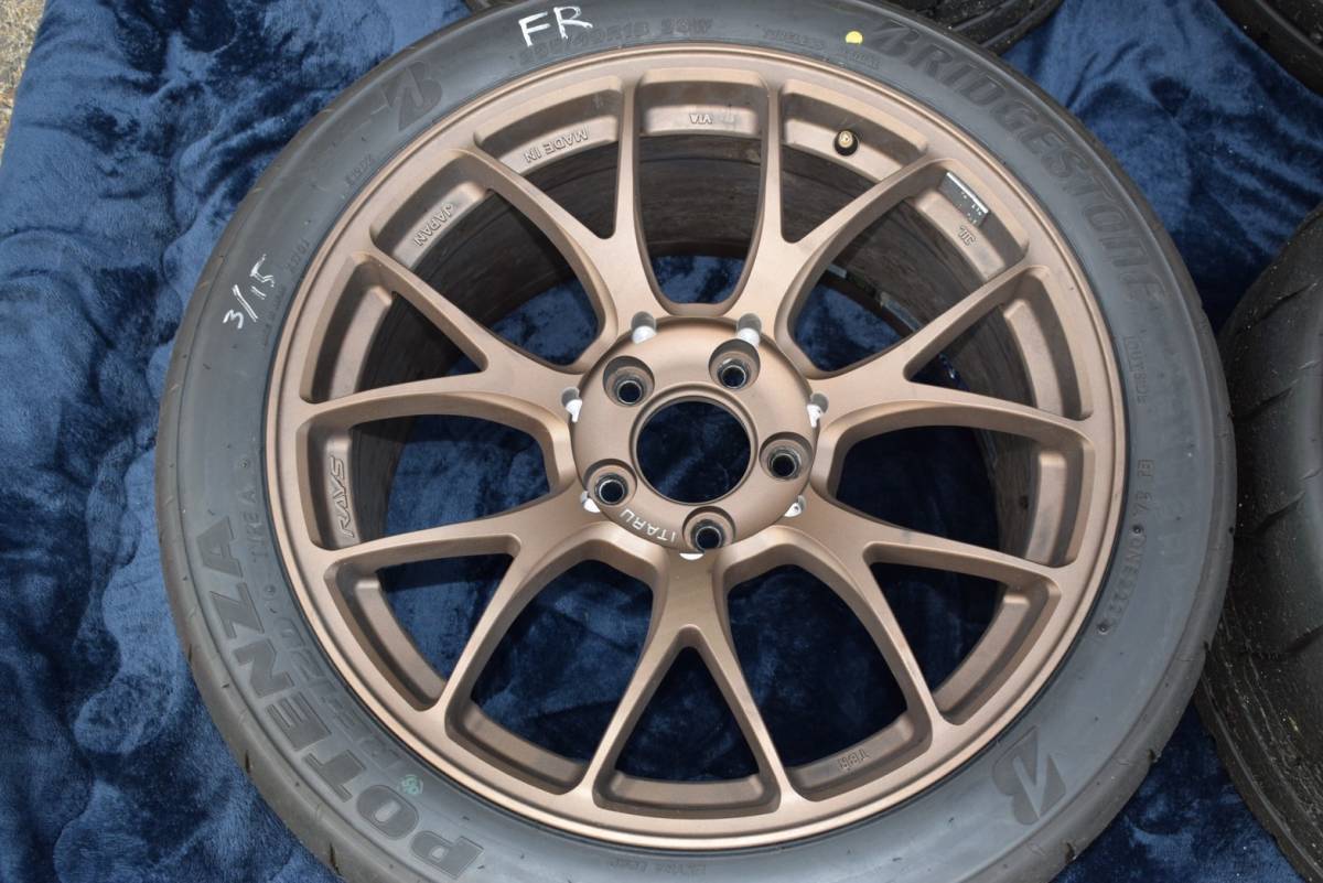 RAYS ホイール レイズホイール 18×9.5J 45 PCD114.3 5穴　BRIDGESTONE POTENZA RE-12D TYPE A 255/40R18 99Wタイヤ付き_画像4