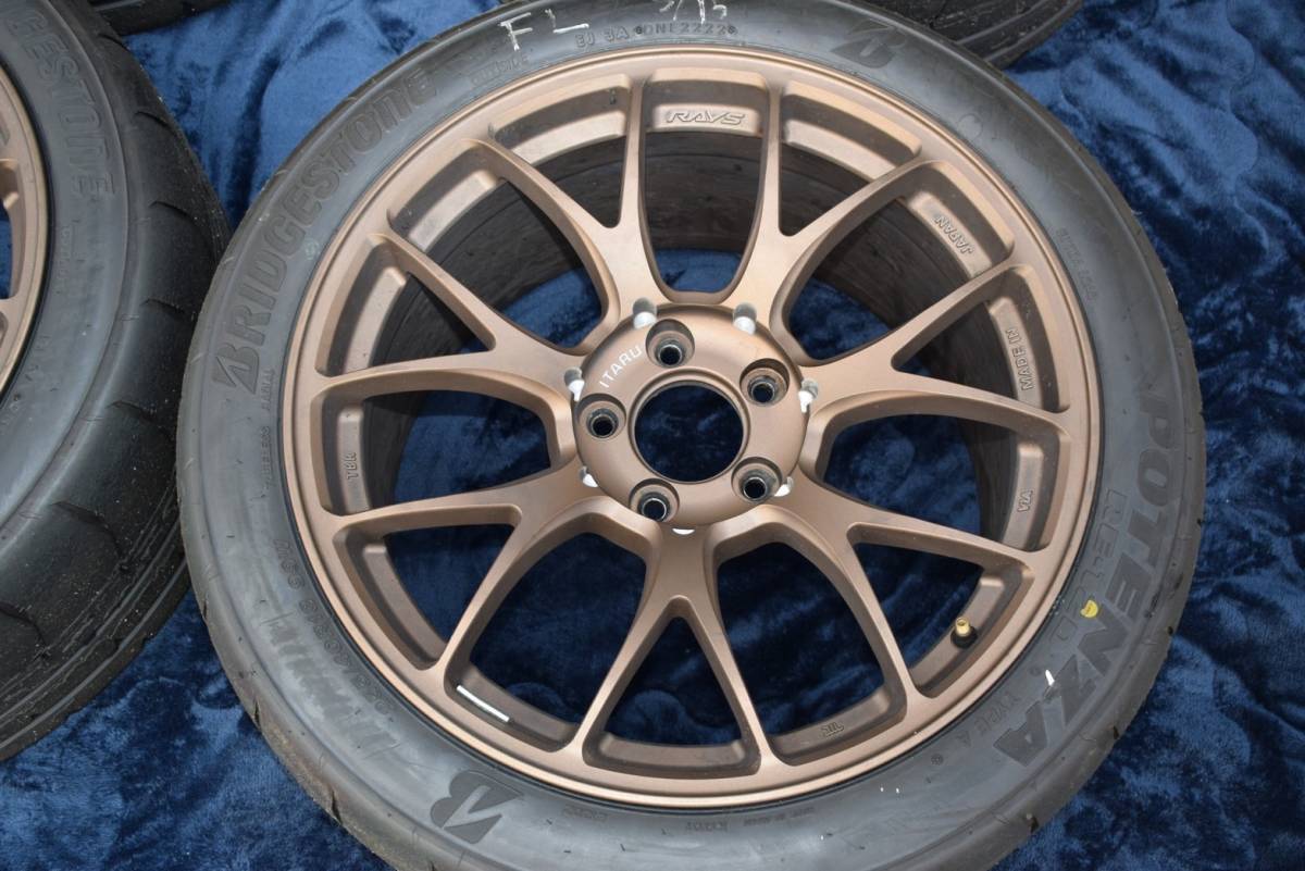 RAYS ホイール レイズホイール 18×9.5J 45 PCD114.3 5穴　BRIDGESTONE POTENZA RE-12D TYPE A 255/40R18 99Wタイヤ付き_画像5