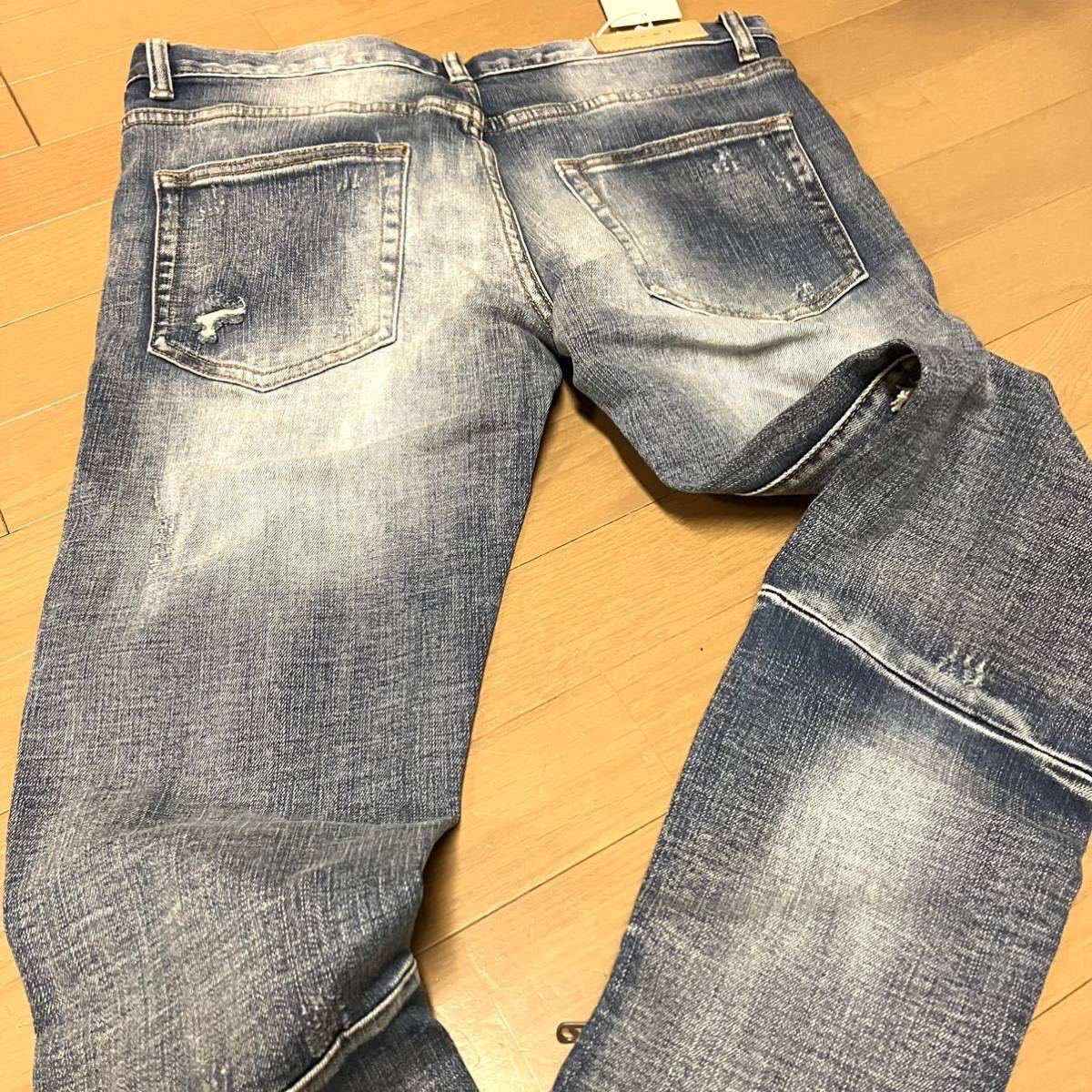 ミニマル（mnml）穴あきクラッシュデニム 30inch デニムパンツ スキニー SKINNY DENIM ダメージジーンズ ストレッチ 裾ジップ  《新品》