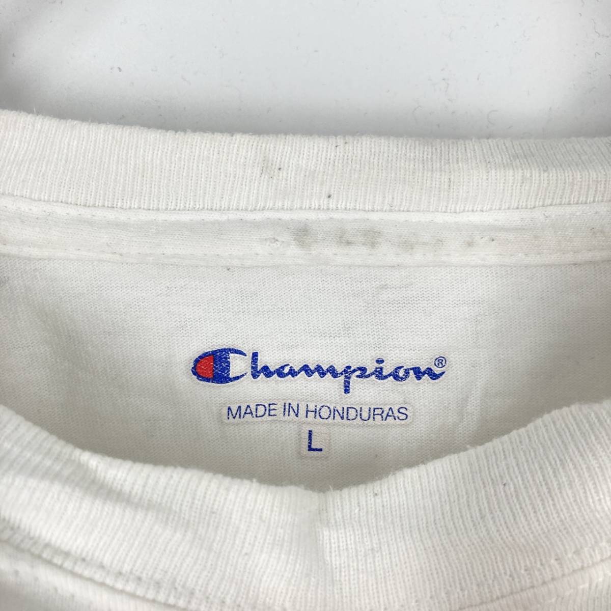 L Champion チャンピオン Tシャツ ロゴ刺繍 ホワイト 半袖 リユース ultramto ts1176_画像3