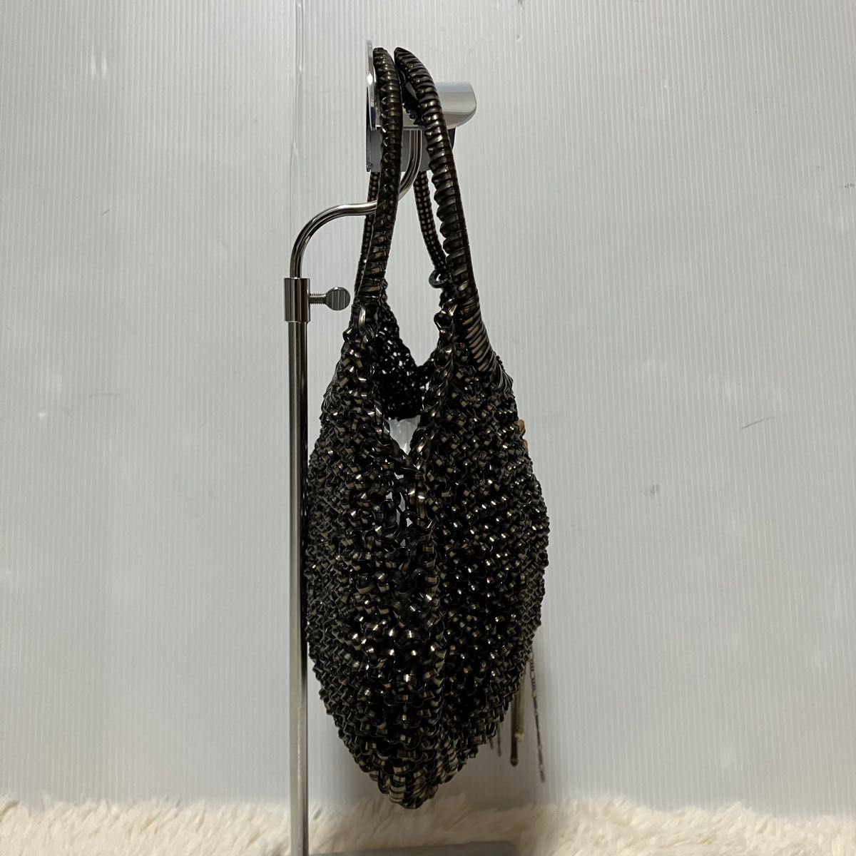 ANTEPRIMA アンテプリマ ワイヤーバッグ フラワー 花 装飾 ビジュー サークルロゴ チェーン ブラック ハンドバッグ