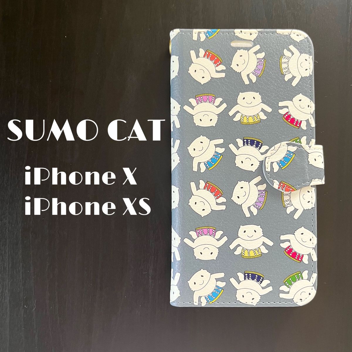 iPhoneX XS 手帳型ケース「SUMO CAT」相撲猫　力士　オリジナルイラスト