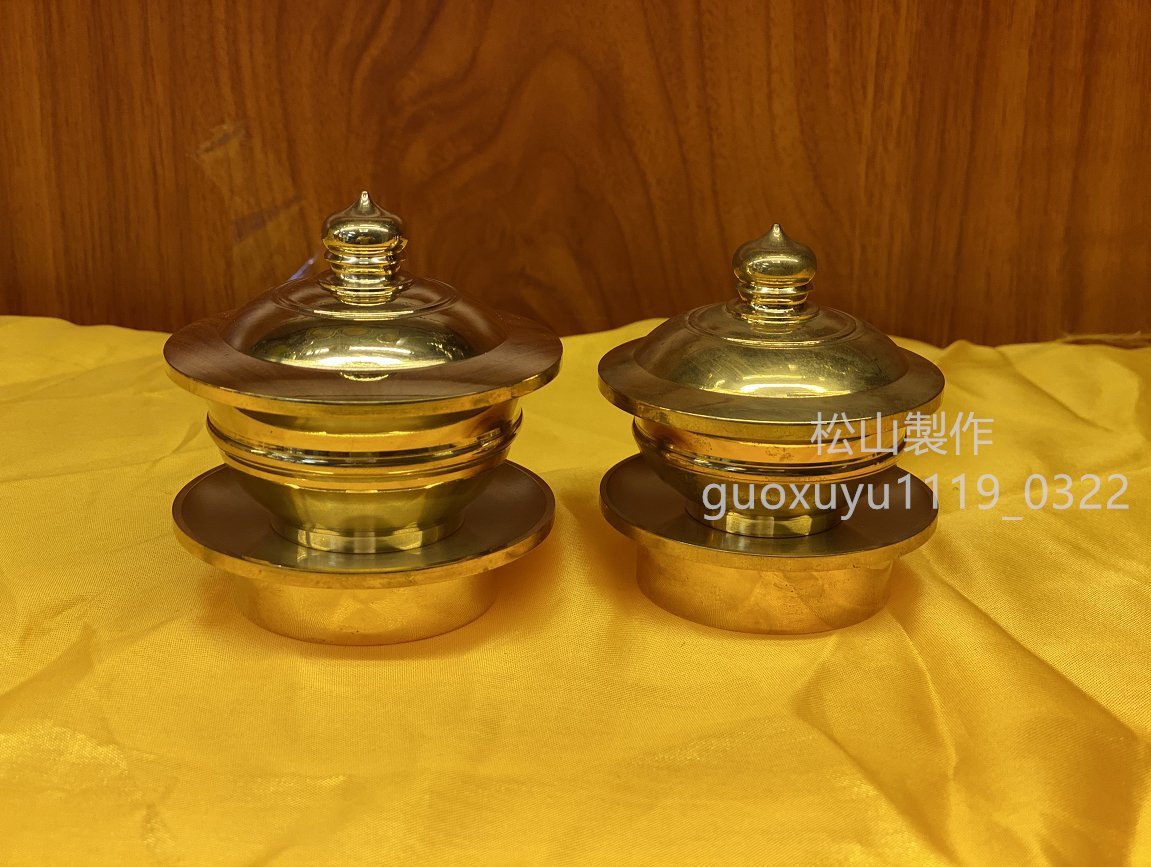 「密教法具 寺院用仏具」洒水器、塗香器二器セット 真鍮製 大々型