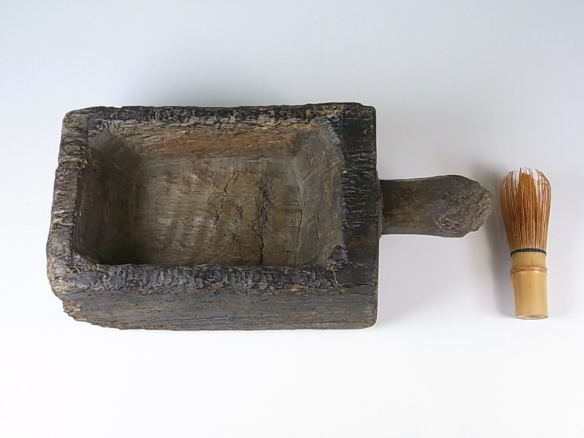 時代李朝朝鮮古美術無垢刳り貫き穀物鉢ウッドボウル飾り台検