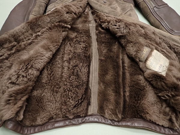 John de Risi high class mouton coat *42# Italy made / leather coat / with a hood ./ flight jacket manner /@A1/100 size /23*9*4-6