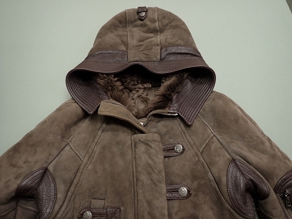 John de Risi высококлассный мутоновое пальто *42# Италия производства / кожа пальто / с капюшоном ./ "куртка пилота" способ /@A1/100 размер /23*9*4-6