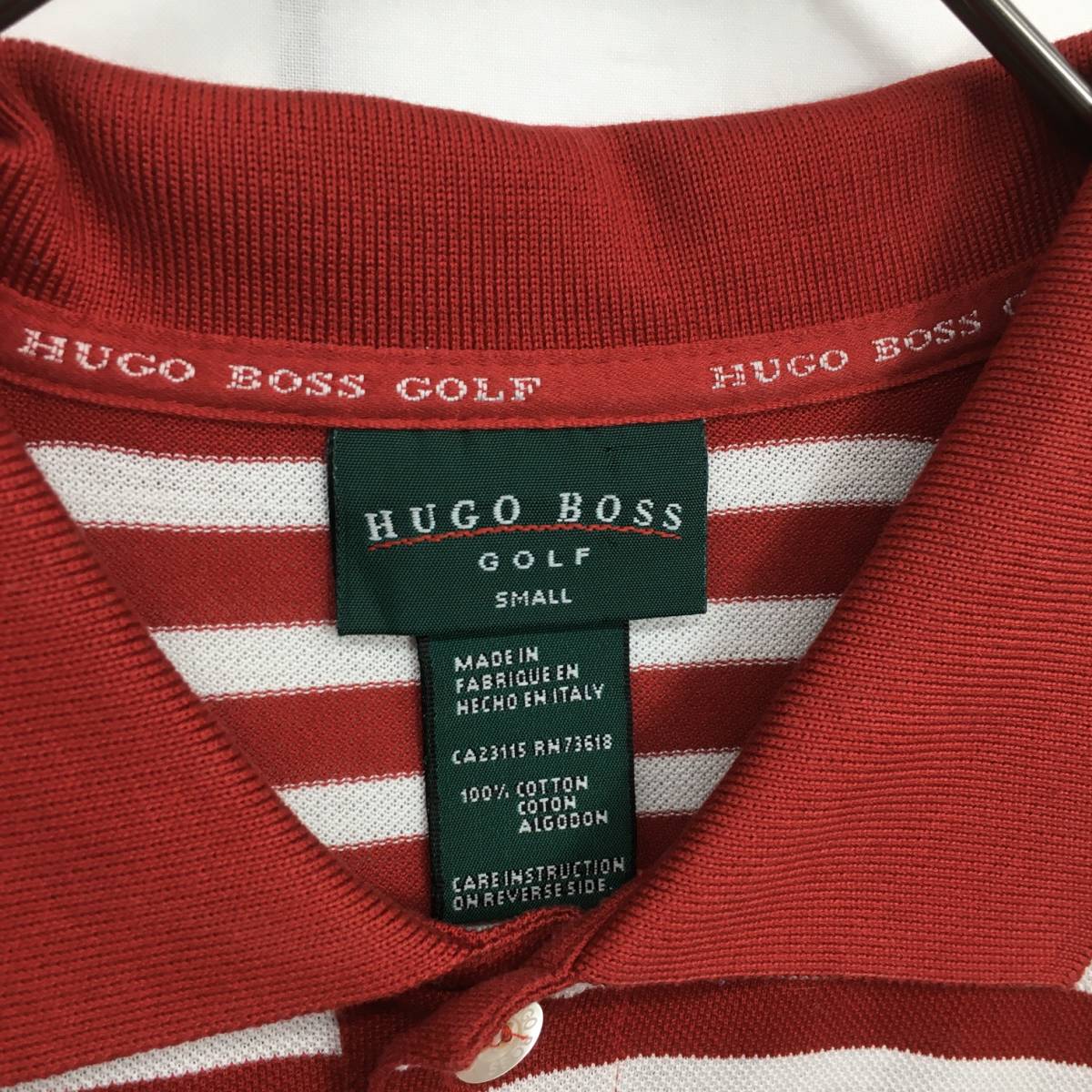 HZ9835★HUGO BOSS : GOLF ボーダー柄 鹿の子ポロシャツ★S★赤/白系 ヒューゴボス ゴルフ_画像4