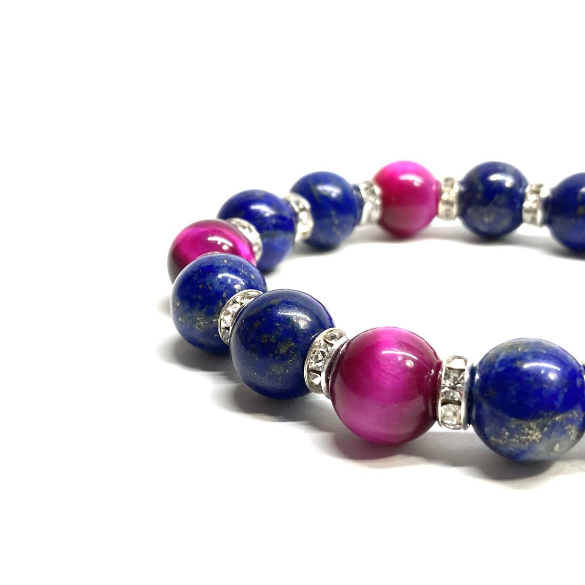  lapis lazuli & pink Tiger I Power Stone bracele natural stone breath ( silver ) 12mm.. better fortune men's man 