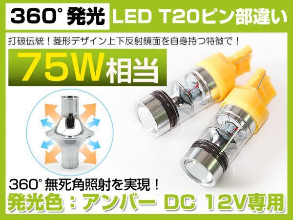 SHARP 360°発光！T20 ピンチ部違い 75W LED SMD アンバー2個set DC12V LED バルブ(B13)_画像1