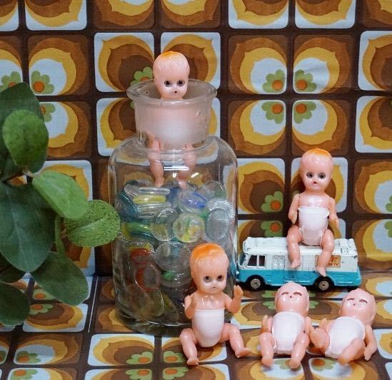 【OM552】昭和レトロポップベビードール赤ちゃん人形5体セットまとめてデッドストックままごと玩具ハンドメイド商材ヴィンテージ おもちゃ_画像1