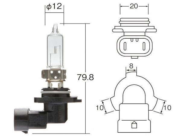 ハロゲン バルブ HB3 (9005) ヘッド ランプ ライト 12V 60W (65W) P20d T12 クリア 1個 ノーマルバルブ 小糸製作所 小糸 KOITO 0473_画像3