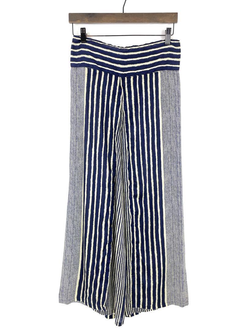 [ new goods ] slit wide pants man and woman use sima pattern navy S~L size free Y74