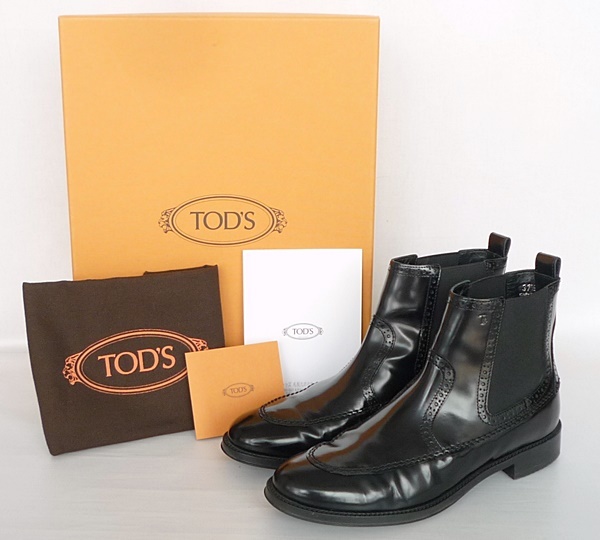 S11 TOD'S トッズ Uチップ サイドゴア チェルシー ブーツ ブラック 37.5 レディース レザー 百貨店購入 黒