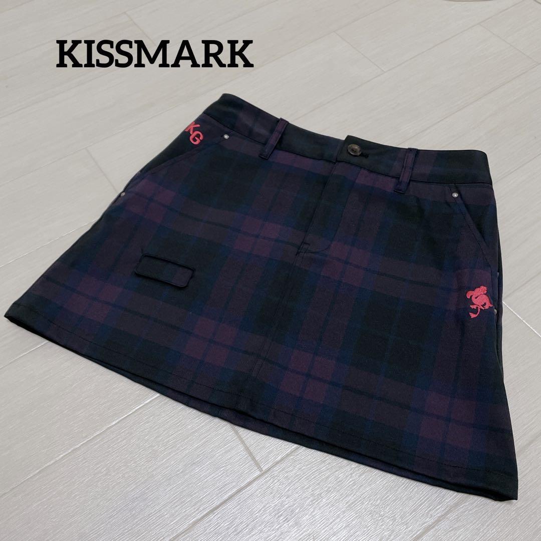 キスマーク　ゴルフウェア　スカート チェック　ポケットあり　ロゴ刺繍_画像1