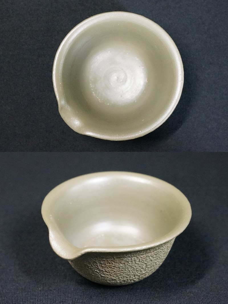 東ハ:【備前焼】旭堂 青備前 煎茶器 五客揃え 石目肌 湯冷まし 湯呑5客 煎茶道具 茶道具 茶器 茶陶 岡山県 伝統工芸 ★送料無料★_画像3