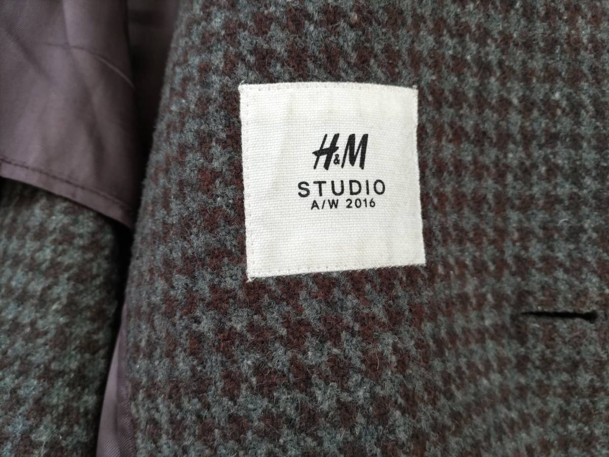 ★H&M studio（H&Mの最高級ライン）/ ツイード チェスターコート / 千鳥格子 / EUR 52（JP XL～相当）/ 美品★_画像5