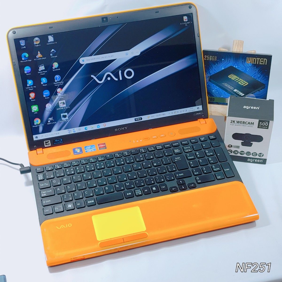 ★レアカラーのオレンジVAIO★i5＋新品SSD リブレオフィス搭載！初心者に◎！設定済ノートパソコン！外付カメラプレゼント！