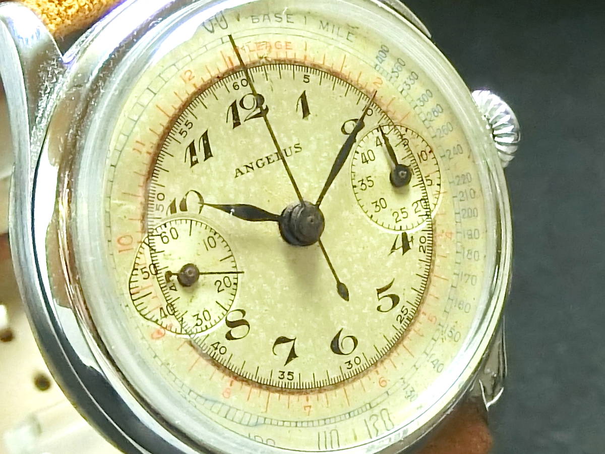 *OH settled Angelus Anne jelas* military chronograph column wheel type name machine CAL.215* antique 1940s hand winding high class wristwatch operation eminent *