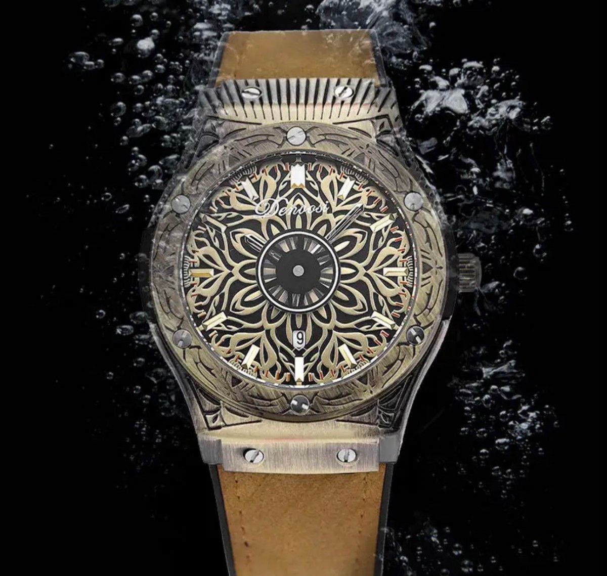 メンズ腕時計 オマージュ ウォッチ レトロ カービング ケース ブラウン 新品未使用！