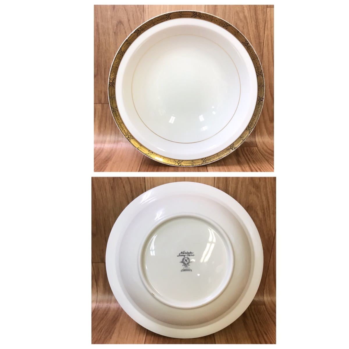 送無 Noritake ノリタケ 27cm プレート x2・25cm ボウル皿 1枚 3点セット/大皿 サラダボウル パスタ皿 深皿/ホワイト・ゴールドライン 金彩