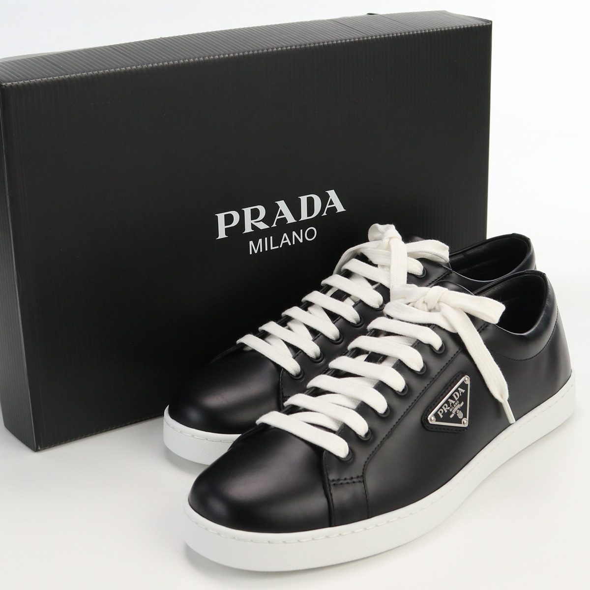 中古・未使用プラダPRADA ブラッシュドレザースニーカー #8 ブランド 2EE376 3F0E F0632 ランク：S us-1 メンズ