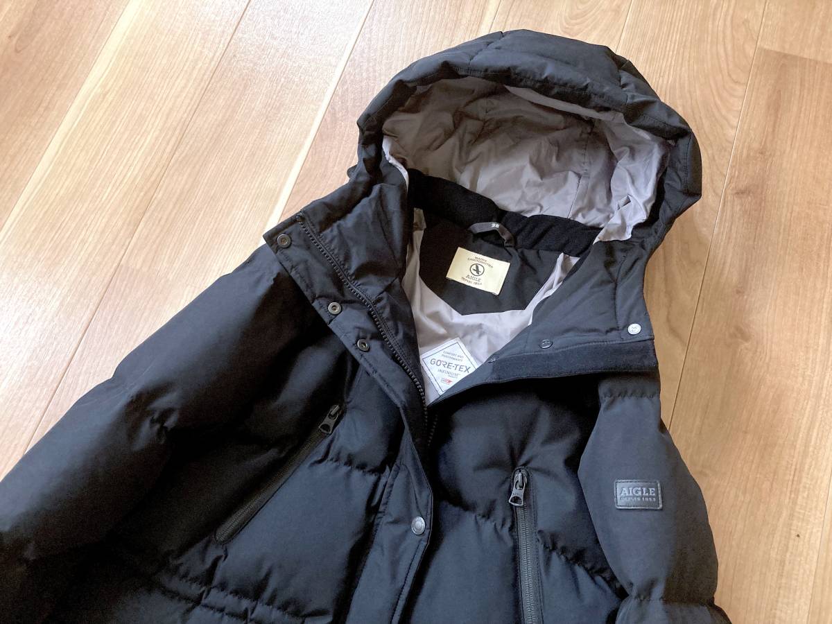 7.6万★防水・透湿・防寒★ AIGLE / GORE-TEX / YOKON DOWN GD ヨコン タウン コート 黒 38 / エーグル ゴアテックス ダウン コート_画像5