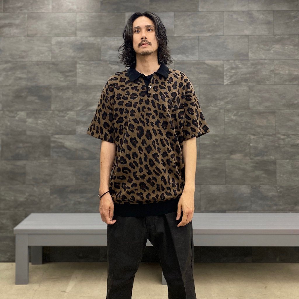 23SS WACKO MARIA LEOPARD KNIT POLO SHIRT L BROWN ワコマリア