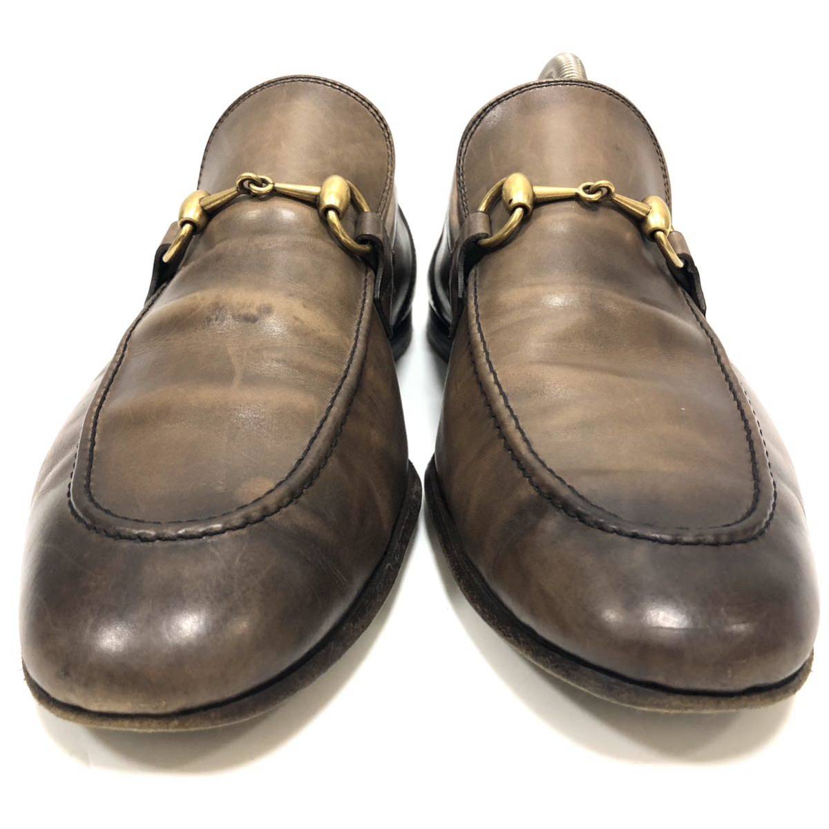V[GUCCI] Gucci yoruda-n кожа шланг bit Loafer Brown мужской размер 8 обувь джентльмен обувь кожа обувь кожа 406994 RC3949