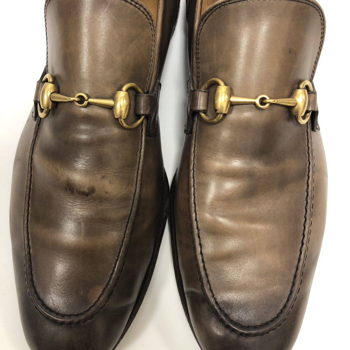 V[GUCCI] Gucci yoruda-n кожа шланг bit Loafer Brown мужской размер 8 обувь джентльмен обувь кожа обувь кожа 406994 RC3949