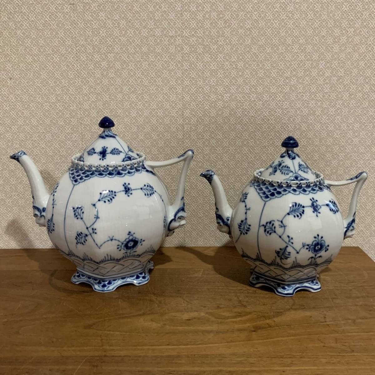 激レア 美品 ロイヤルコペンハーゲン ROYAL COPENHAGEN ブルーフルーテッド フルレース ティーポット 700ml 1118 顔 コレクション 送料無料