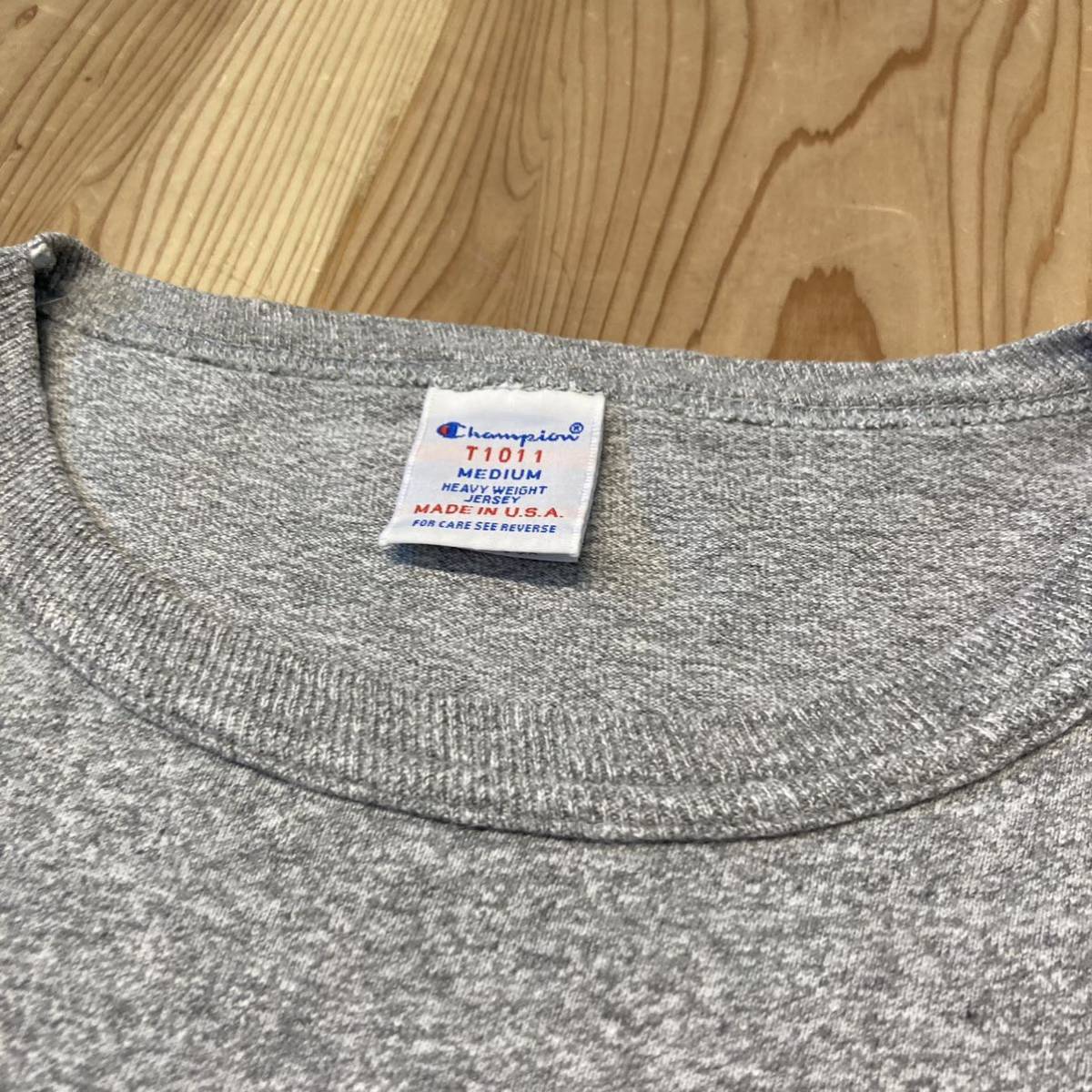 champion チャンピオン USA製 半袖 Tシャツ T1011 アメリカ製 ポケットT 無地 グレー サイズM 玉mc2052_画像5