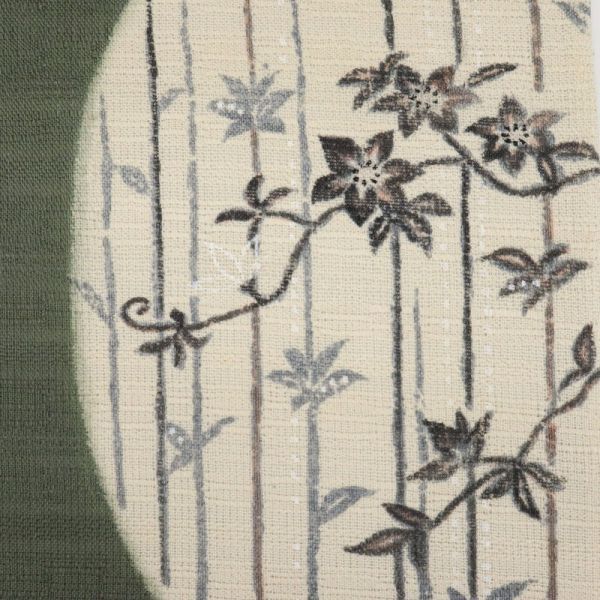 【袋帯】 夏の袋帯 涼やか変織り クレマチス鉄線花 モスグリーン 正絹 着物 FG6-3_画像6